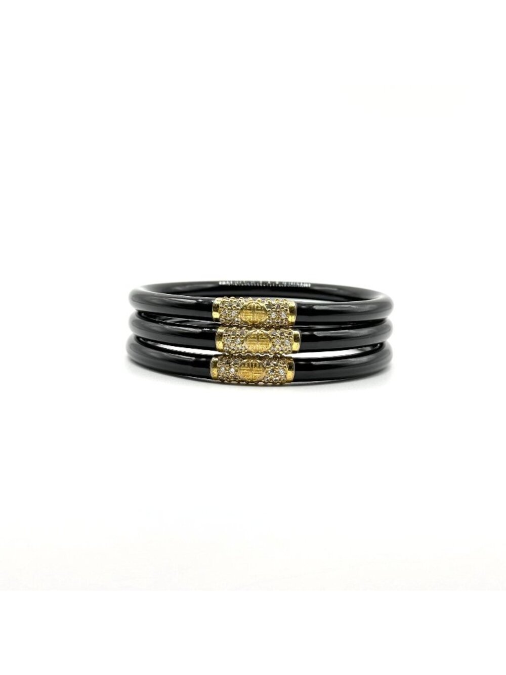 BuDhaGirl Black Bangles With Gold & Crystal Detailing Set Of 3